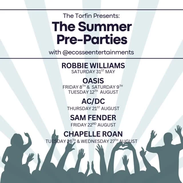 Only 14 days to go!!! 🎉🎤🎧🥂 we have teamed up with @ecosseentertainments to bring you the best pre-parry in town! Kicking off at 12pm, tables are available for 2 hour slots & outside tables are first come, first serve!

🚎🚎🚎The Torfin Boogy bus will be running back & fourth from Murrayfield all day (purchase tickets on day)

Limited availability left, select time slots are already sold out - book online >>>> www.thetorfin.com/bookings or call us! 

Robbie Williams PreParty